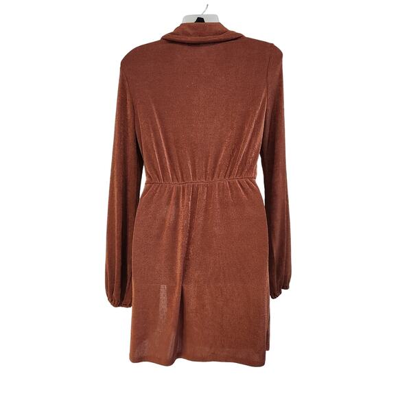 Princess Polly Long Sleeve Collared Mini Dress Side Ring Detail Brown Size US 4 - Picture 2 of 9